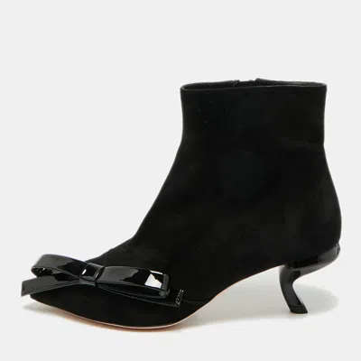 Pre-owned Roger Vivier Bow Size 36 Black Suede Pointed Toe Ankle Length Boots