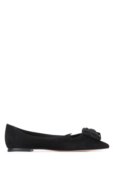 Roger Vivier Bow-embellished Suede Ballet Flat In Black