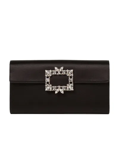 Roger Vivier Broche Buckle Envelope Flap Crossbody Bag In Black