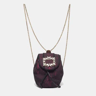 Pre-owned Roger Vivier Broche Mini Purple/black Fabric Drawstring Backpack