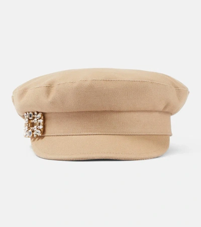 Roger Vivier Broche Vivier Denim Newsboy Cap In Beige