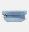 Roger Vivier Rv Crystal Broach Denim Sailor Cap In Blue
