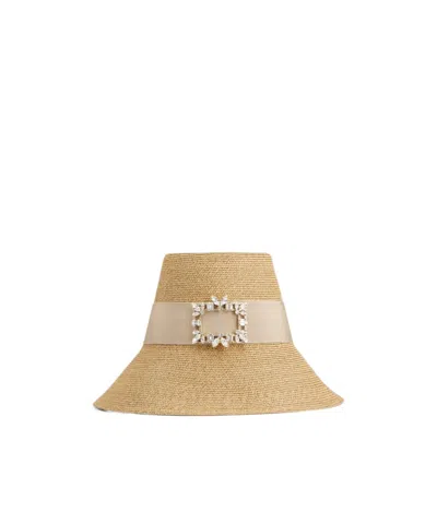 Roger Vivier Broche Vivier Hat In Raffia In Beige