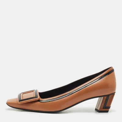 Pre-owned Roger Vivier Brown Leather Buckle Block Heel Pumps Size 36
