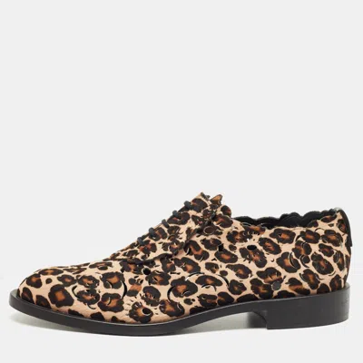 Roger Vivier Brown Leopard Print Calf Hair Lace Up Oxfords