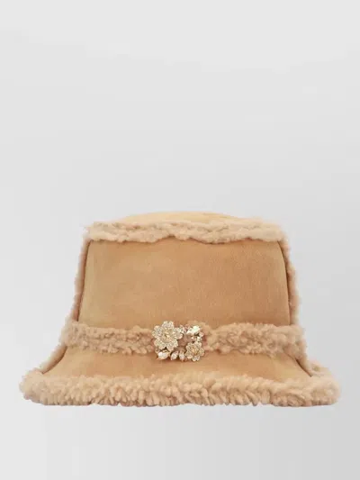 Roger Vivier Bucket Hat Embellished Detail Faux Fur Trim