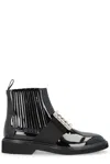 Roger Vivier Glossy Calfskin Bootie With Decorative Buckle In Black