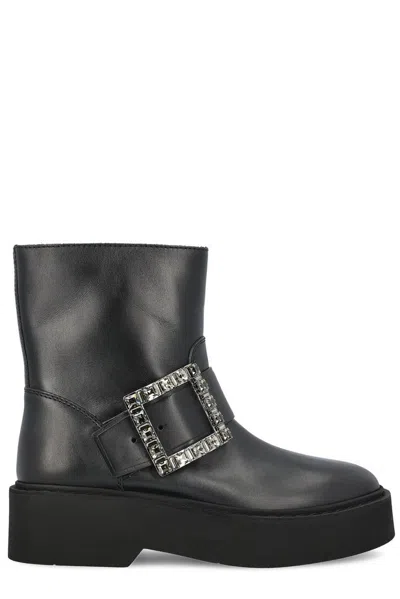 Roger Vivier Viv Rangers High Biker Booties In Black