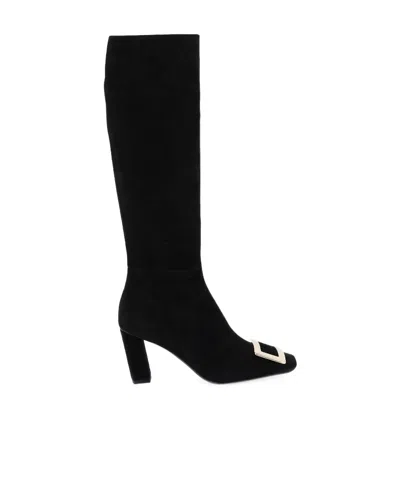 Roger Vivier Buckle-detailed Square-toe Boots In Black