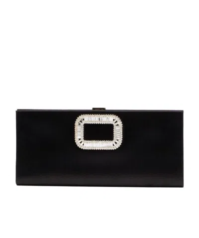 Roger Vivier Buckle Embellished Clutch Bag In Black