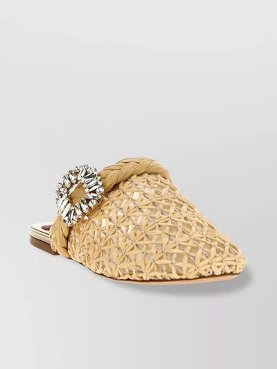Roger Vivier Buckle Embellished Flat Sole Pointed Toe Mules In Brown