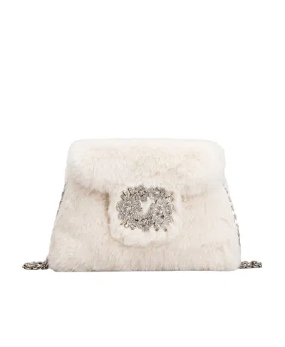 Roger Vivier Buckle Faux Fur Clutch Bag In White