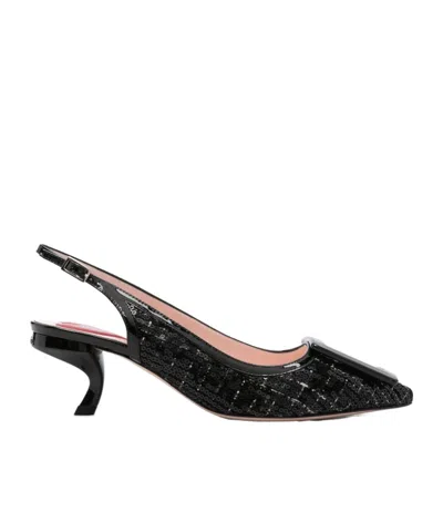 Roger Vivier Tweed Slingback Pumps In Black