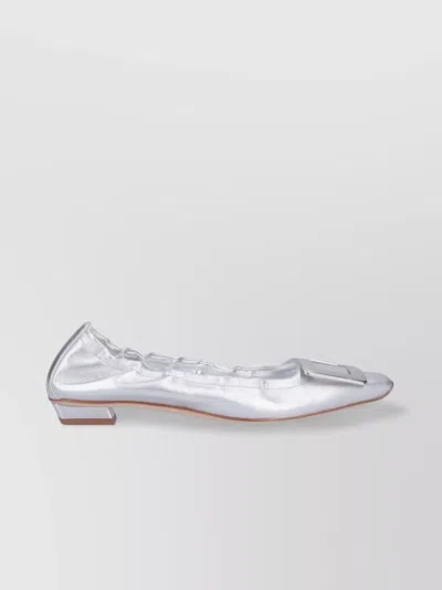 Roger Vivier Buckle Metallic Pointed Toe Ballerina Shoes