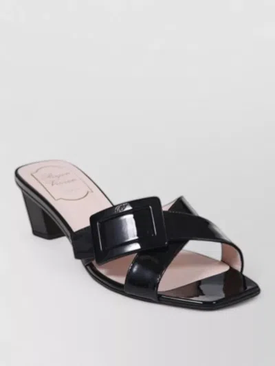 Roger Vivier Buckle Mule Sandals Open Toe Block Heel In Black