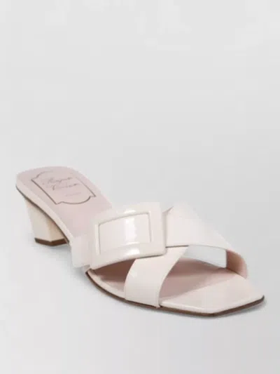 Roger Vivier Buckle Mule Sandals Open Toe Block Heel In Pink