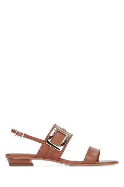 Roger Vivier Leather Slingback Sandals Open Toe Design In Brown