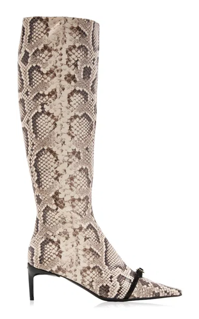 Roger Vivier Buckled Python-effect Leather Knee Boots In Neutral