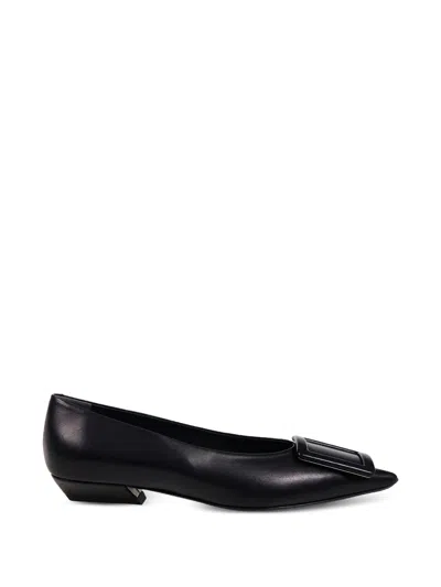 Roger Vivier Buckle-detail Pointed-toe Ballet Flats In Black