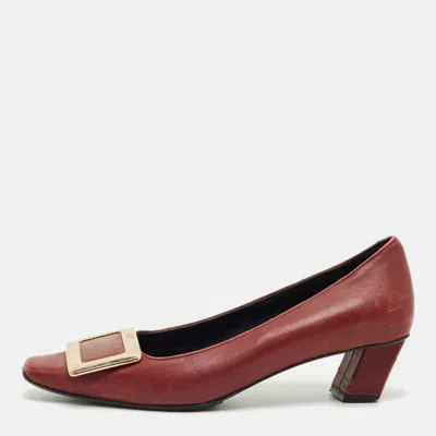 Roger Vivier Burgundy Leather Trompette Block Heel Pumps In Brown