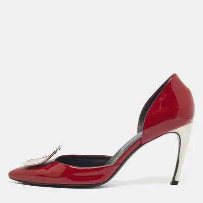 Pre-owned Roger Vivier Burgundy Patent Leather Trompette D'orsay Pumps Size 37.5