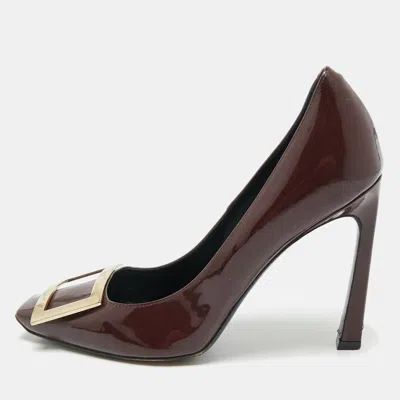 Pre-owned Roger Vivier Burgundy Patent Leather Trompette Pumps Size 37