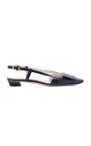 Roger Vivier Belle Vivier Leather Buckle Kitten-heel Slingback Pumps In Blue