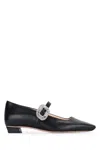 Roger Vivier Crystal Buckle Pointed Toe Strap Shoes In Black