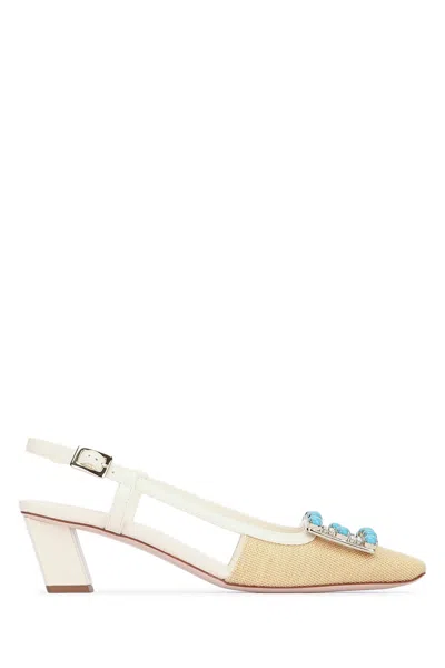 Roger Vivier Belle Vivier 45 Leather-trimmed Embellished Slingback Pumps In Neutral