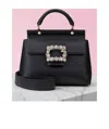 Roger Vivier Cabas Viv Flower Strass Buckle Handbag In Black