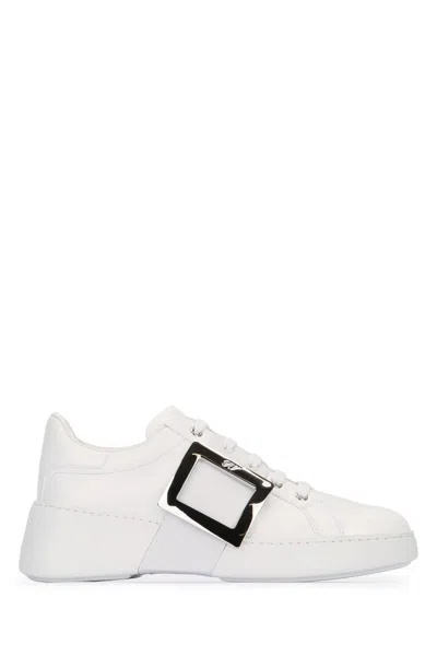 Roger Vivier Calfskin Sneakers With Metallic Buckle Accents In White