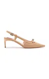 Roger Vivier Women Viv Canard Mini Buckle Sling Back Dec 55 In Tan
