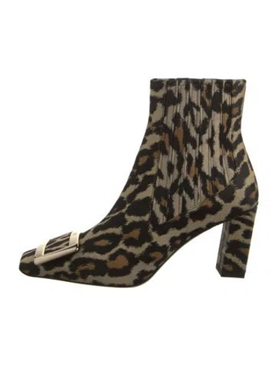 Pre-owned Roger Vivier Canvas Animal Print Boots In Neutral