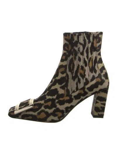 Pre-owned Roger Vivier Canvas Animal Print Boots In Neutral