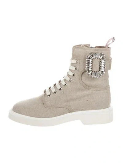 Pre-owned Roger Vivier Canvas Combat Boots In Neutral