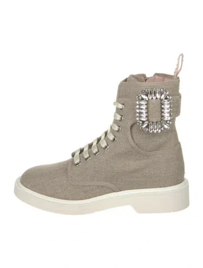 Pre-owned Roger Vivier Canvas Crystal Embellishments Boots W/ Tags In Neutral