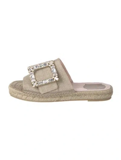 Pre-owned Roger Vivier Canvas Crystal Embellishments Espadrilles In Neutrals