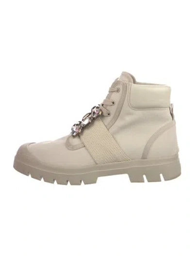 Pre-owned Roger Vivier Canvas Crystal Embellishments Hiking Boots In Neutral