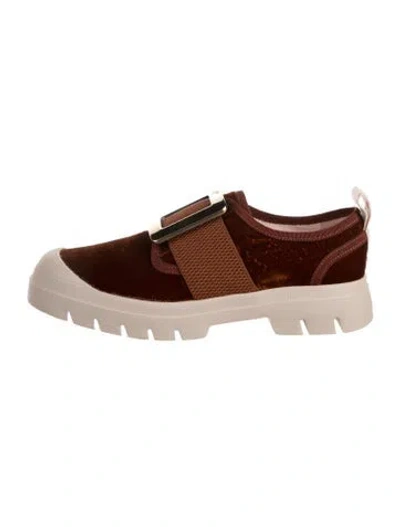 Pre-owned Roger Vivier Canvas Crystal Embellishments Loafer Sneakers In Brown