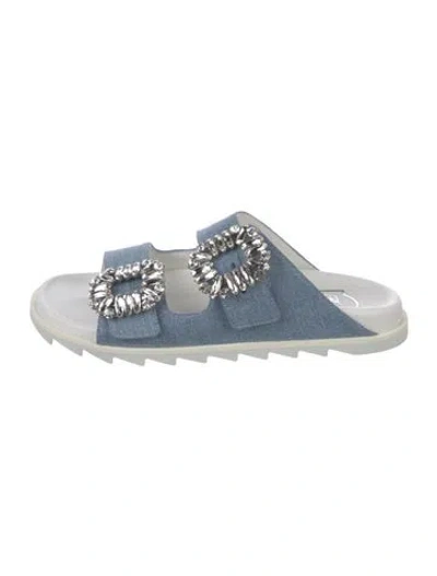 Pre-owned Roger Vivier Canvas Crystal Embellishments Mules W/ Tags In Blue