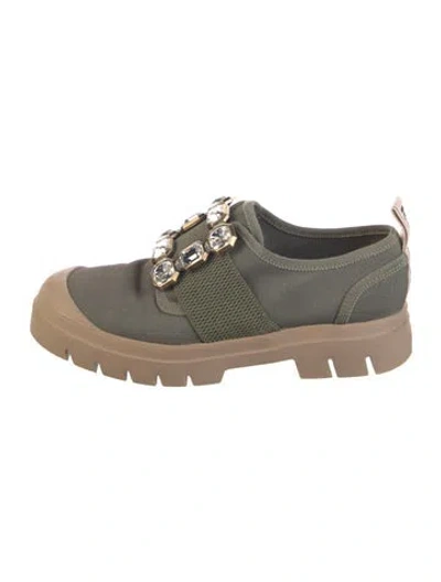 Pre-owned Roger Vivier Canvas Crystal Embellishments Oxfords In Green