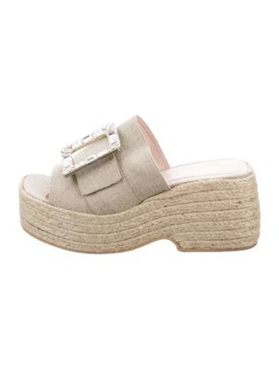 Pre-owned Roger Vivier Canvas Crystal Embellishments Sandals In Neutrals