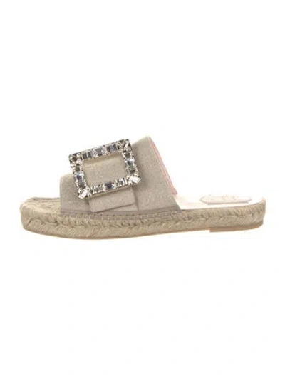 Pre-owned Roger Vivier Canvas Crystal Embellishments Slides In Neutrals