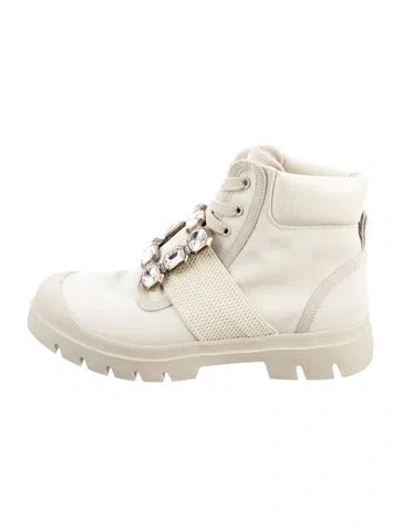 Pre-owned Roger Vivier Canvas Crystal Embellishments Sneakers In Neutrals