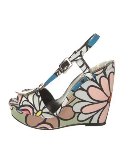 Pre-owned Roger Vivier Canvas Floral Print Slingback Sandals In Pink
