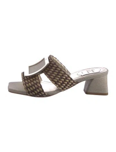 Pre-owned Roger Vivier Canvas Striped Slides In Brown