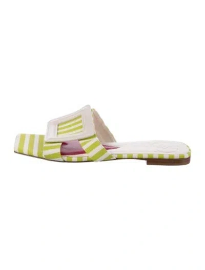 Pre-owned Roger Vivier Canvas Striped Slides In White