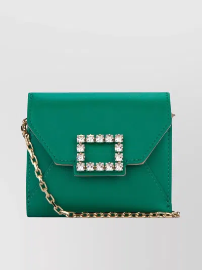 Roger Vivier Chain Strap Gemstone Rectangular Purses & Cardholders In Green