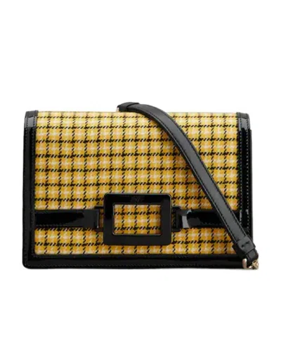 Roger Vivier Checked Foldover Top Clutch Bag In Black