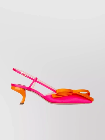 Roger Vivier Chic Sling Kitten Pointed Block Bow Sandals In Pink
